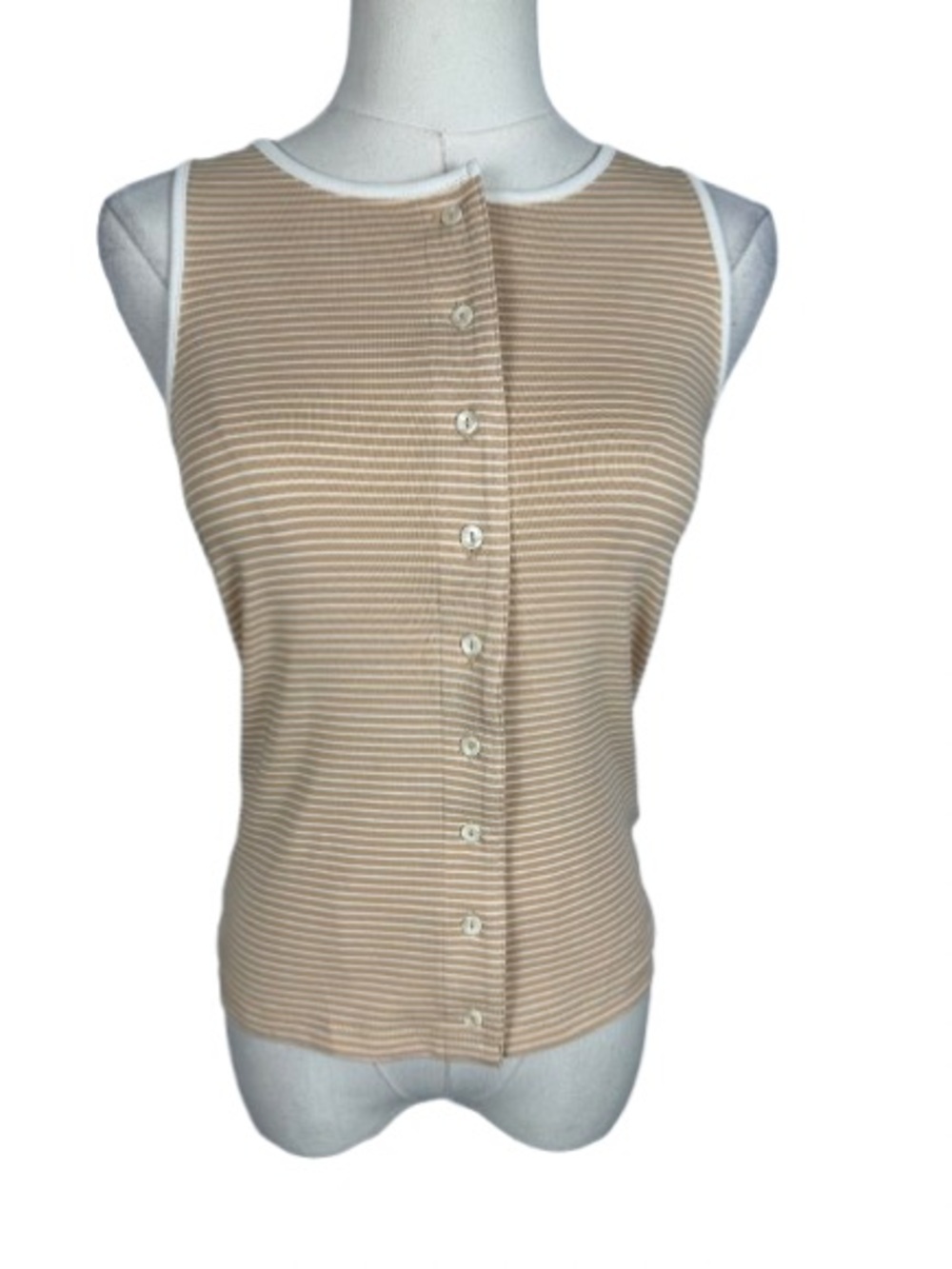 Button-Front Beige Striped Sleeveless Camisole